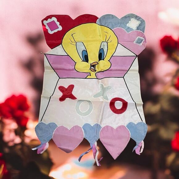 Vintage Tweety Bird Looney Tunes Flag Garden Windsculpt Spring Valentines 1999 - Picture 14 of 14
